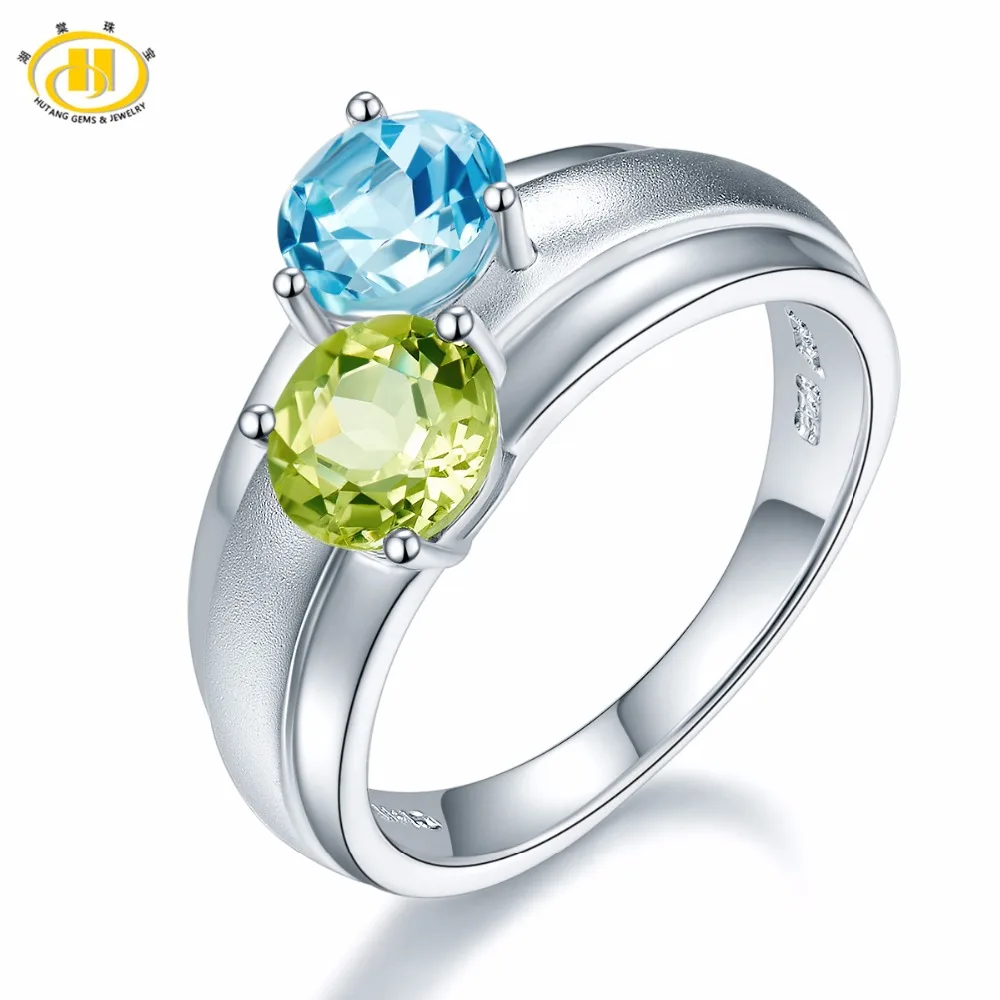 

Hutang Round Natural Gemstone Sky Blue Topaz Quartz Solid 925 Sterling Silver Ring Fine Jewelry Best Gift For Women Gift NEW