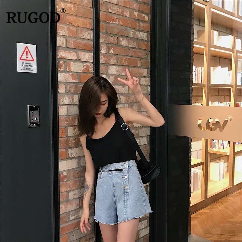 RUGOD 2018 Новый Повседневный консервативный стиль с высокой талией сплошной синий