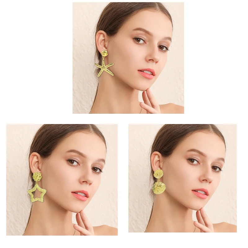 Женские серьги-подвески ZA золотистые геометрические серьги с морскими звездами