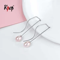 kpop sterling silver pearl earrings simple statement jewelry minimalist spiral wire threader long drop earrings for women e6029