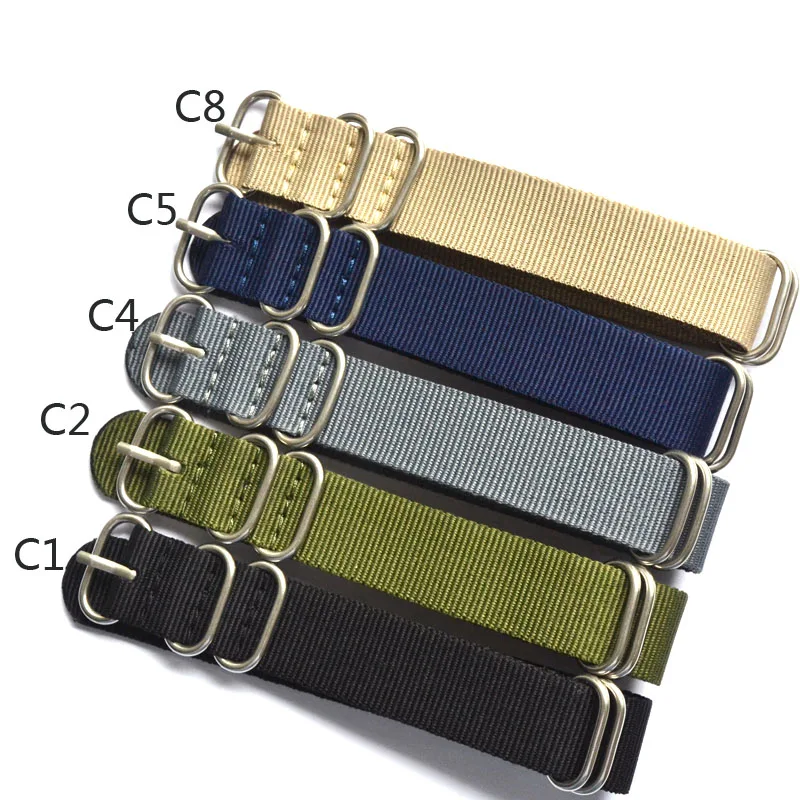 New 5 Colors NATO Watchband Nylon Strap Silver Ring Buckle 18mm 20mm 24mm Striped Replacement Band Watch Accessories