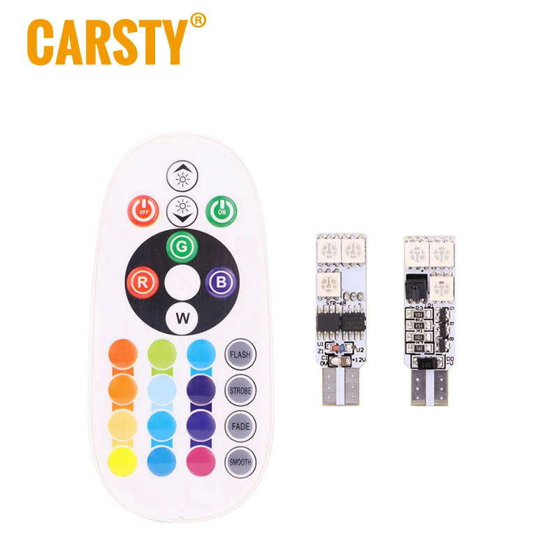 Carsty Новая поставка 2 шт./компл. Дистанционное Управление T10 W5W 168 салона RGB