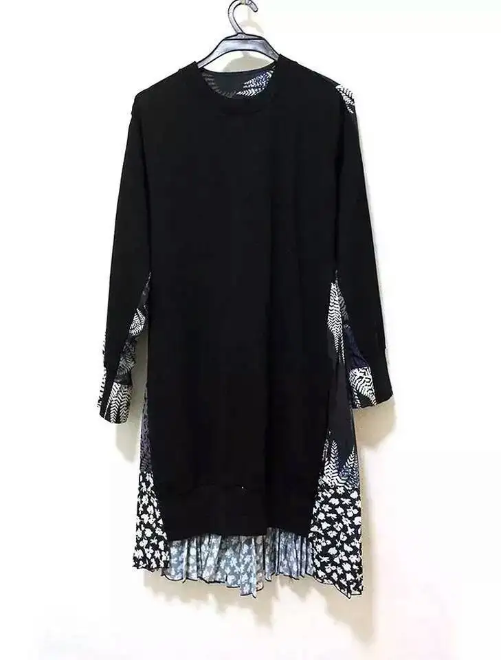 ASYMSAY 2017 Осень Зима Корея Мода Разделение совместное шифон печати несимметричный