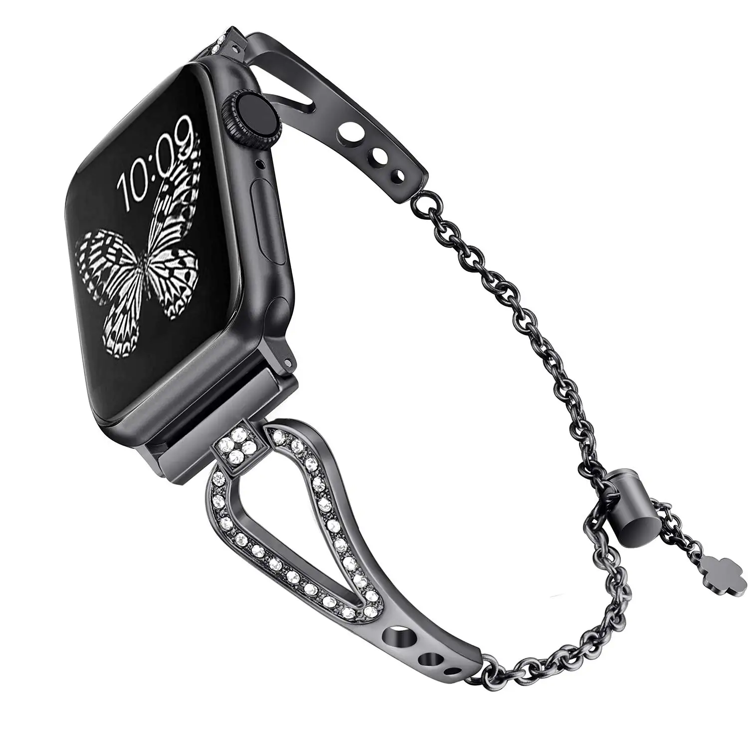 Для женщин алмаз ремешок для наручных часов Apple Watch 38 мм, 42 мм, 40 мм 44 наручных часов iwatch, 5 группа серии 4/3/2/1 Нержавеющая сталь металлический браслет
