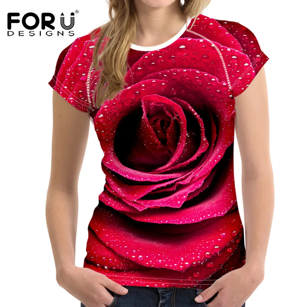 Новейшие футболки FORUDESIGNS с 3D принтом Королевская Синяя Роза женские летние топы