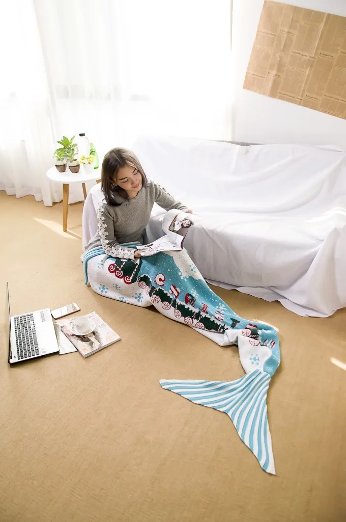 Рождественское одеяло с хвостом русалки Санта Клауса для взрослых вязаное