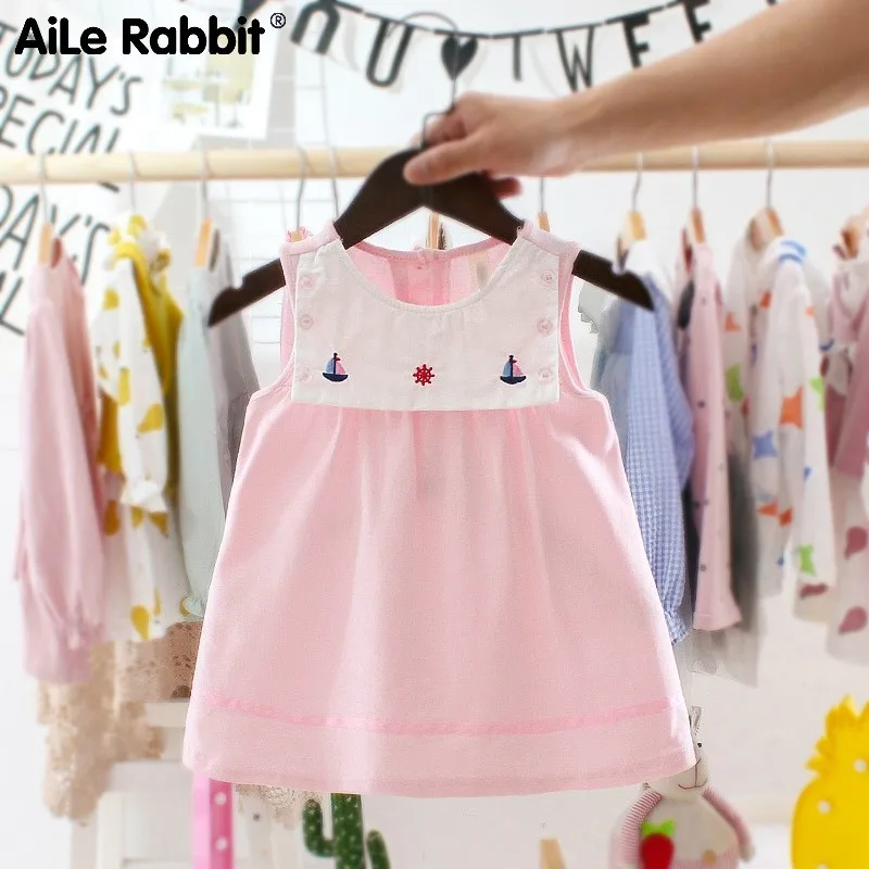 Детское платье без рукавов Aile Rabbit летнее с вышивкой и принтом для девочек подарок