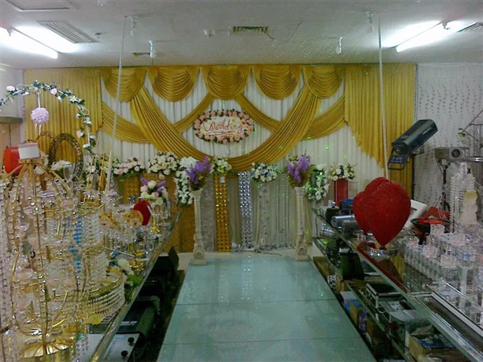 Cortina de seda de hielo de Color dorado para decoraci&oacute;n de escenario de boda, rom&aacute;ntico con swags tel&oacute;n de fondo, 10x20 pies, env&iacute;o gratis-0