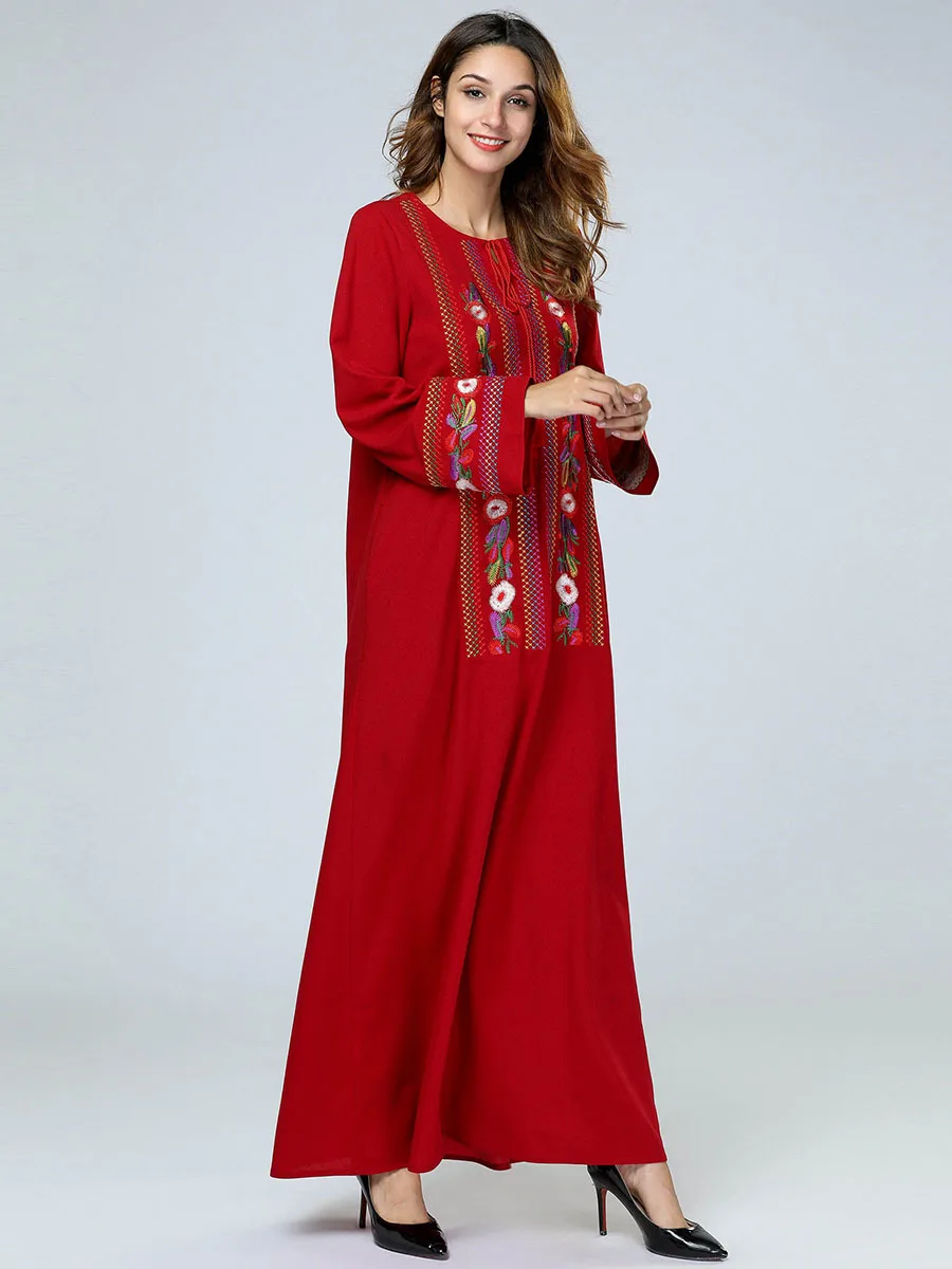 Женское платье abaya в Дубае с цветочной вышивкой макси мусульманское кафтан