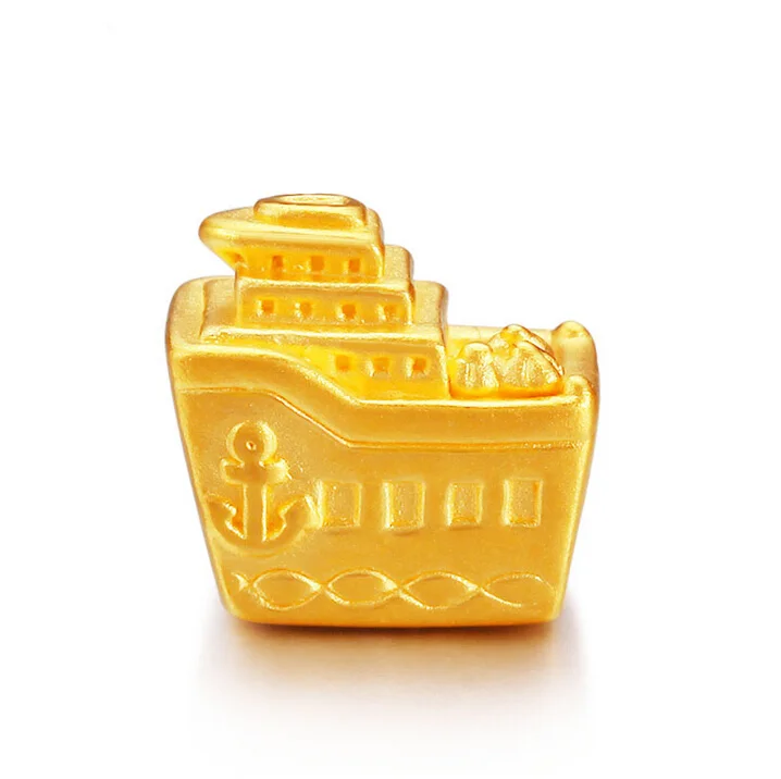 

999 твердый 24K желтое золото кулон 3D яхты браслет 0,97g