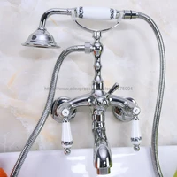 bathtub faucet chrome wall mounted rain shower faucet round handheld 2 handle luxury bathroom mixer tap set nna218