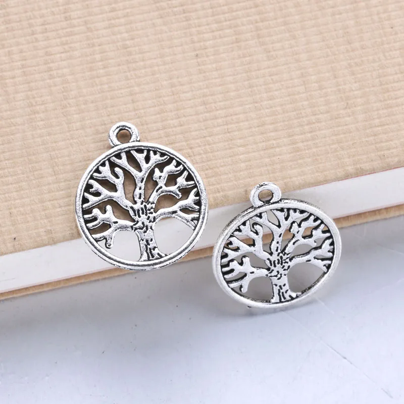 

50pcs 20x20mm Antique life Tree Trendy Charms Necklace Pendant Jewelry Accessory Making Man Women Retro Style Jewelry