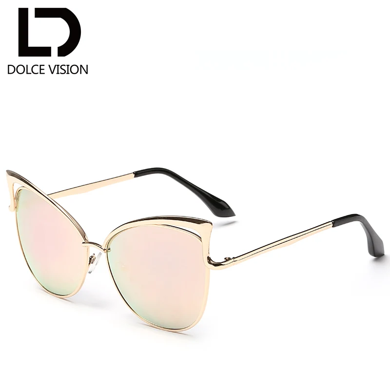Dolce vision зеркало розовый кошачий глаз, солнцезащитные очки, Для женщин Золотой стильная металлическая оптика UV400 Лидер продаж Брендовая Дизайнерская обувь Солнцезащитные очки женские солнцезащитные очки - Цвет линз: 004