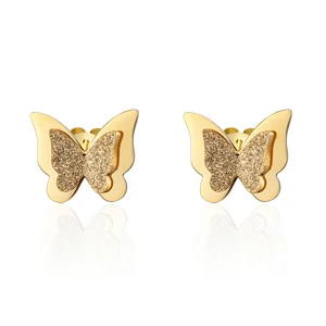 Classic Brand Jewelry a Pair Frosted Butterfly Stud Earrings Gold Color Stainless Steel Earrings for Women Best Jewelry Gift