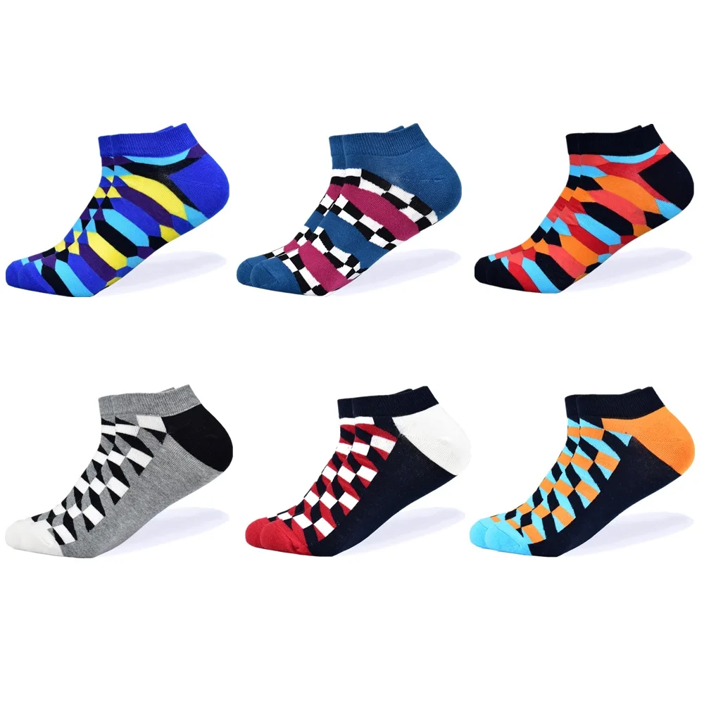 6 pairs-4 Носки мужские новейшие дизайнерские носки-башмачки короткие летние носки качественные деловые разноцветные мужские хлопковые носки с геометрическими узорами - Цвет: 6 pairs-4