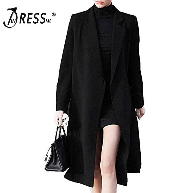 

INDRESSME Women X Long Trench Full Sleeve Turn Down Collar Wide Waisted Lady Trench Covered Button Solid Women Coat 2019