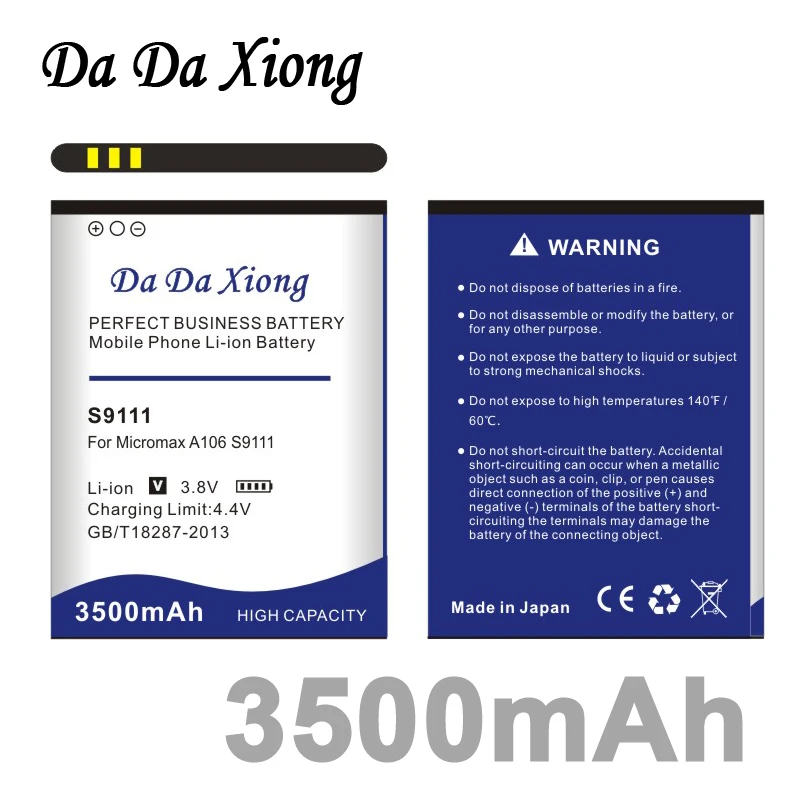 Аккумулятор Da Xiong 3500 мАч Micromax S9111 Для A106 A92 A114 A115 A116 A117 A210 Q340 Q338 s9101 аккумулятор|battery