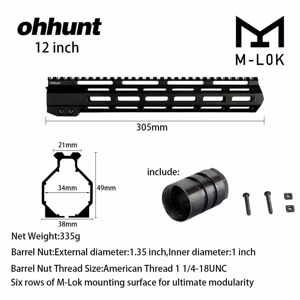 MLOK " 9" 1" 12" 13," 15" 1" AR15 поплавок M-LOK Handguard Пикатинни тонкий стиль стальной бочонок гайка для прицела - Цвет: 12 inch