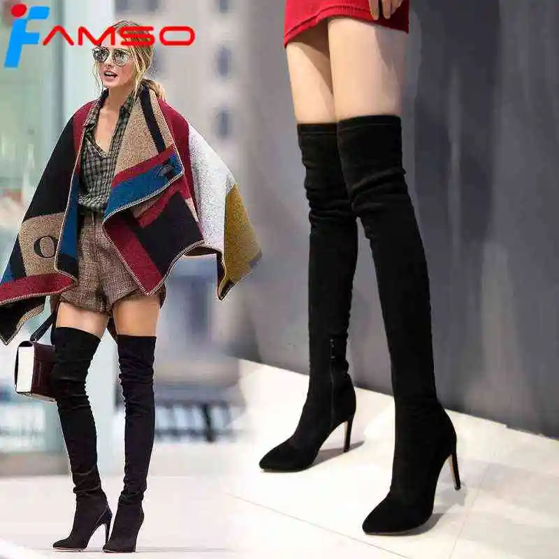 FAMSO/2019 г. большие Size34 43 женские ботинки дизайнерские сапоги до бедра красного