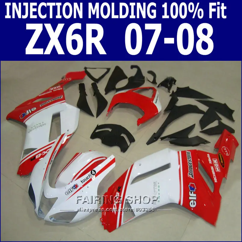 

Набор обтекателей (красный + белый) для Kawasaki zx6r 2008 08 /07 /2007, литье под давлением, S86