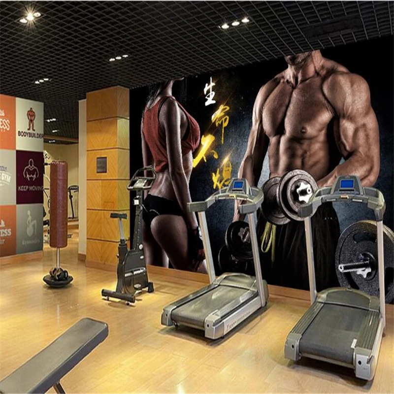 beibehang Custom wallpaper photos HD personality fashion creative muscle male gym yoga cafe decorative mural | Обустройство дома