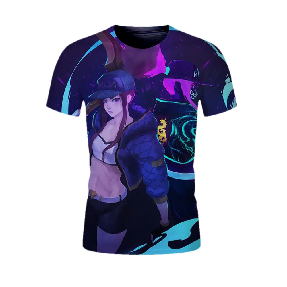 3D print Akali t-shirts sex game character t shirt summer casual tees teens round neck tshirt fashion new t-shirt men anime tops | Мужская