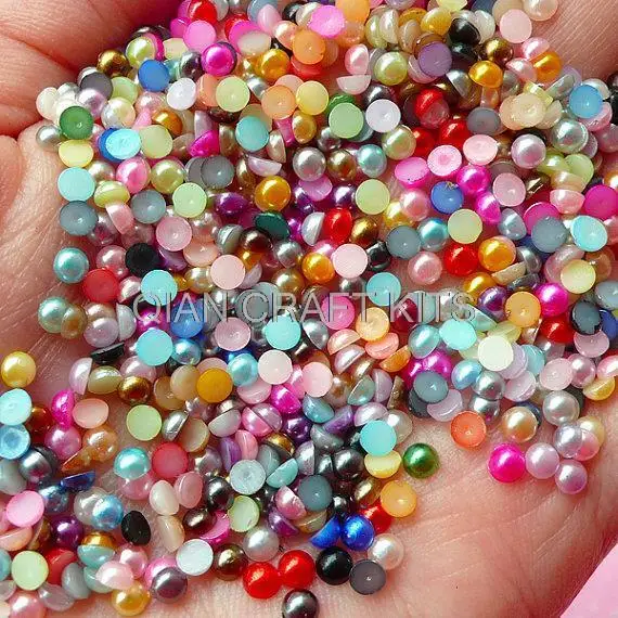 

10000pcs approx. miniature 3mm Assorted Faux Pearl Cabochons Mix / Colorful Pearl Mix (Round / Half) miniature D25