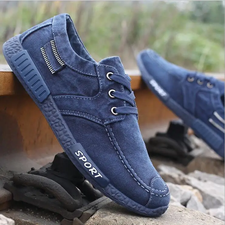 New Fashion 2017 Breathable Canvas Mens Shoes Lace-Up Solid Light shoes Spring Autumn Casual Denim For Men | Обувь