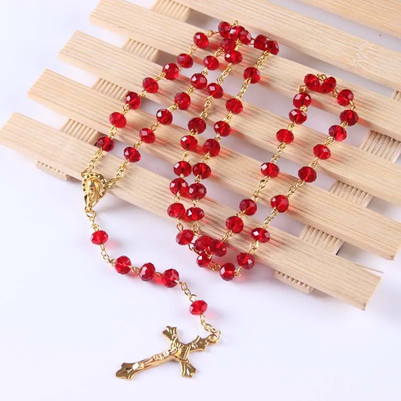 Necklace Religious Christian Ornaments Cross high quality crystal beads Rosary red color | Украшения и аксессуары
