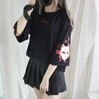 japanese harajuku t shirt women vintage kawaii anime cat girls black tops lolita gothic animal print oversized cute tee shirts
