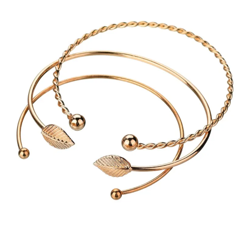 WWLB European And American Fashion Personality Leaf Opening Female Bracelets Three-Piece For Lady Party Accessories | Украшения и