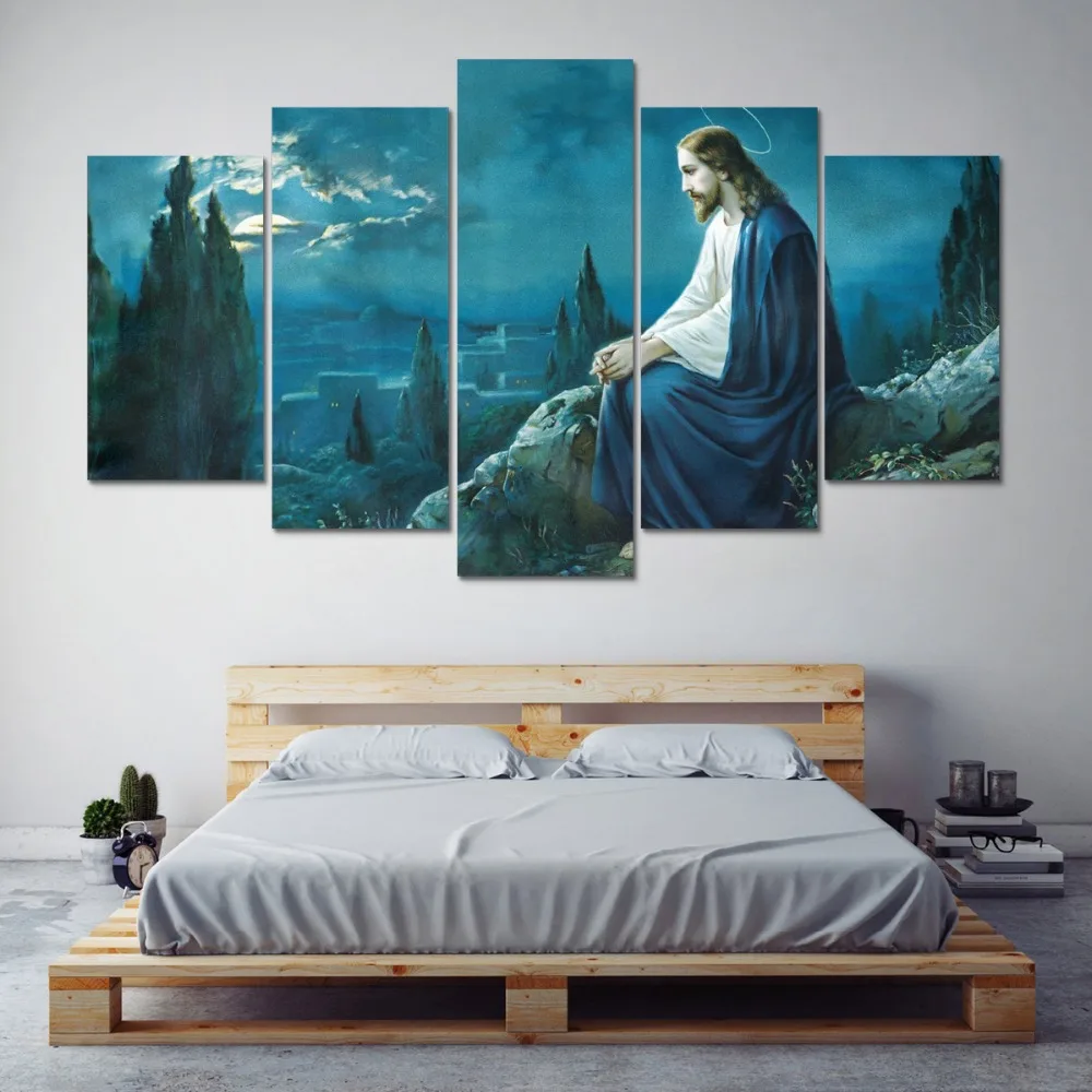 

HD Print 5 pcs canvas wall art prayer jesus gethsemane garden painting art home Decor Canvas Art Print Painting on canvas PT1041
