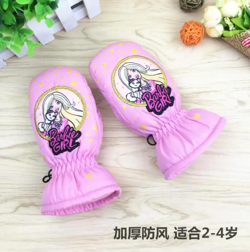 Winter warm baby girl mittens Children princess ski outdoor cartoon gloves girls riding windproof waterproof For 2-4 Y | Детская одежда