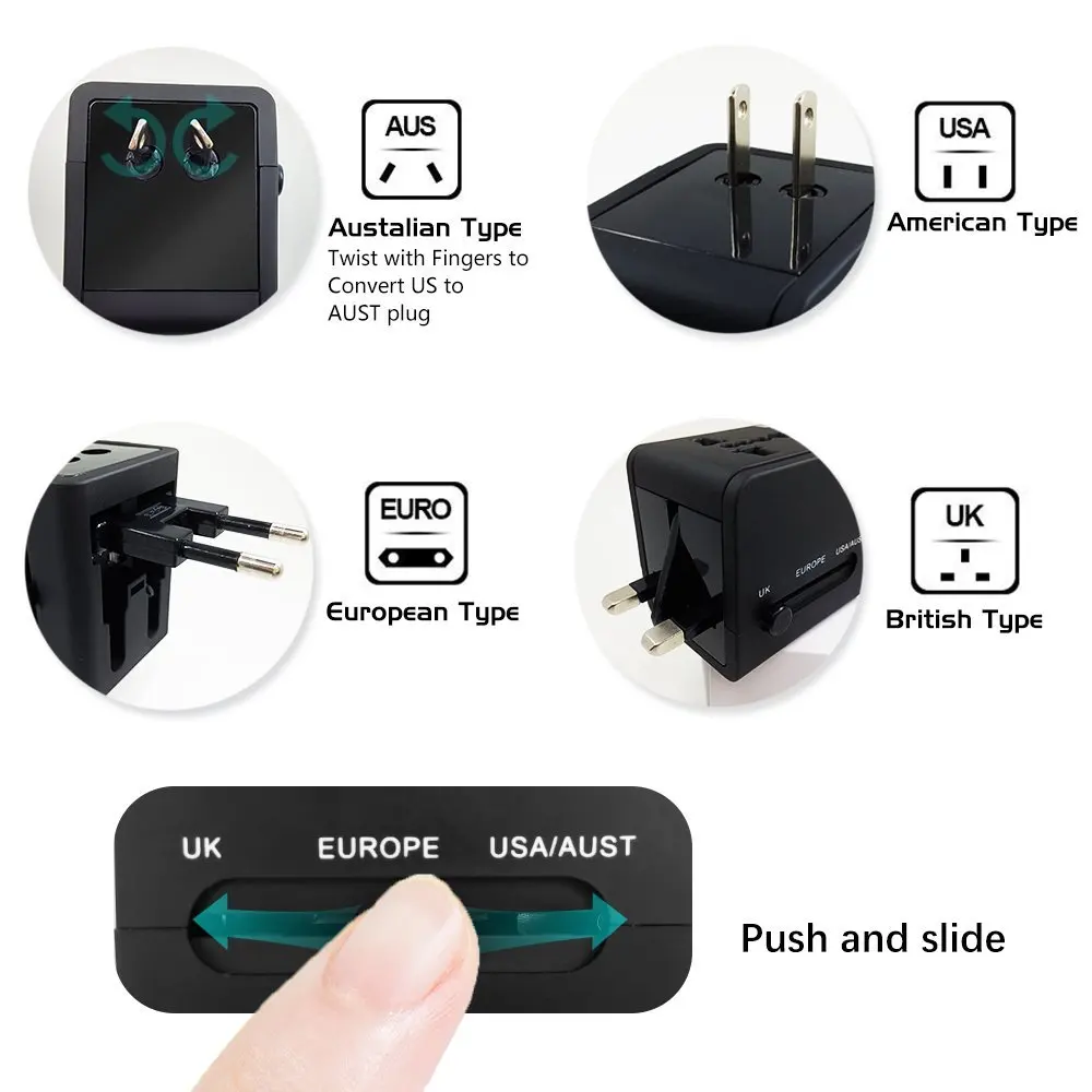 Дорожное зарядное устройство USB Международный адаптер питания для путешествий с