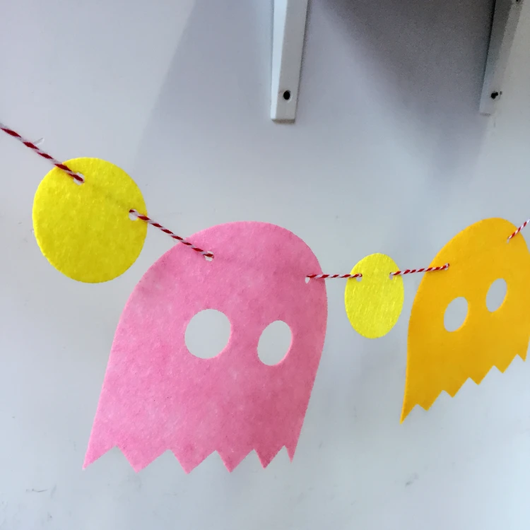 Pac man 3 Mete картонный заголовок с флажками флага день рождения, вечеринка, фото клип украшение булочки для 80 игр поставка ткани