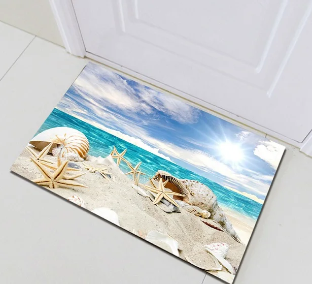 Only Mat 60x40cm Солнечный свет голубое море золото пляж раковина Раковины Морская звезда Душ шторы лайнер и коврик набор ванная комната водонепроницаемый ткань для ванной Декор - Цвет: Only Mat 60x40cm