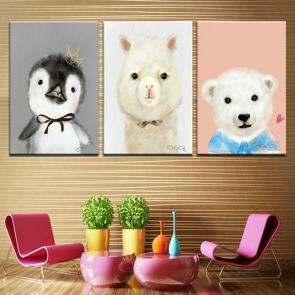 

Canvas Painting cute animal Penguin bear pig Wall Art Painting Modular Wallpapers Poster Print for Children's room Decor