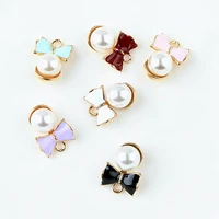 10pcs cute imitation pearl bow floating enamel charms fit bracelet necklace pendant for women earrings jewelry accessories diy