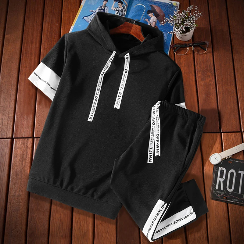 Мужские костюмы лето 2018 новые толстовки с коротким рукавом капюшоном