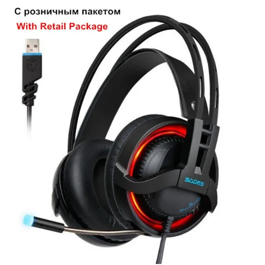 SADES R2 USB 7,1 канала Игровые наушники компьютерная игра гарнитура стерео наушники с микрофоном дыхание светодиодный свет для PC Gamer - Цвет: Black Retail Package