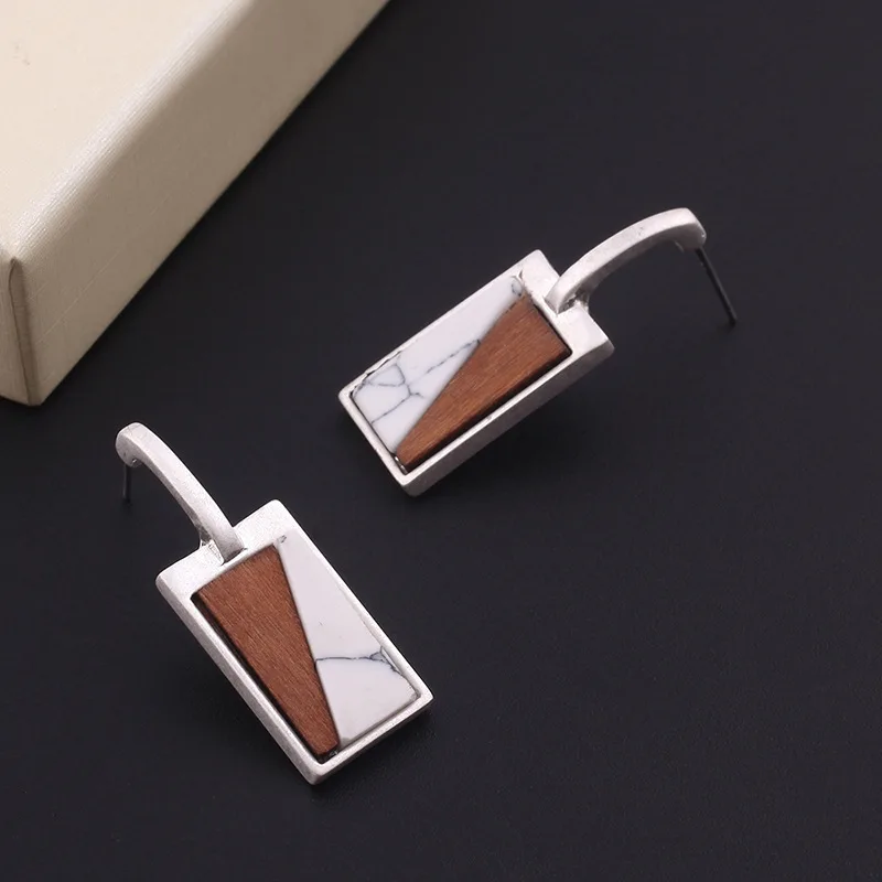 Earrings Retro Rectangular Wood Pendant Jewelry for Women Party Wedding M8694 | Украшения и аксессуары