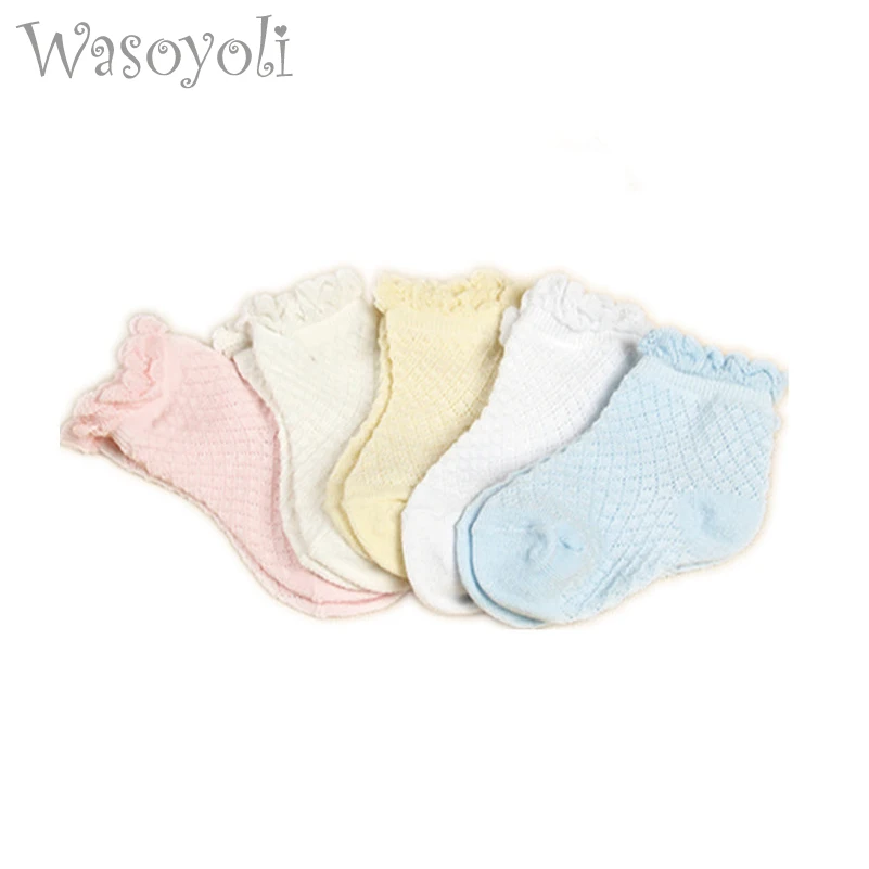 Детские кружевные короткие носки Wasoyoli 5 парт/лот для девочек 0 24 месяцев цветные