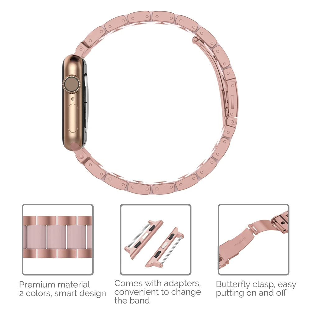 Wearlizer For Apple Watch Band Stainless Steel Strap for Apple Watch Series 5 4 3 2 1 Clasp Butterfly Watchband for Apple Watch