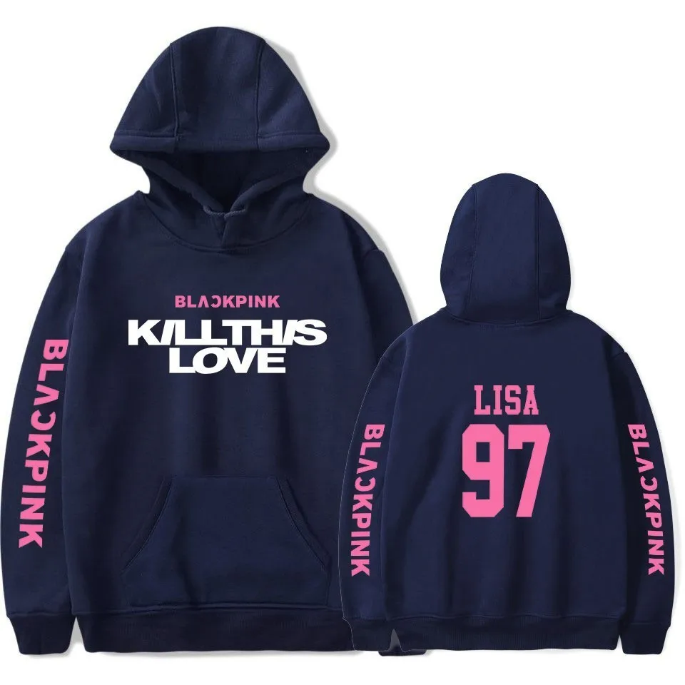 97 Lisa Blue Kpop Kill This Love Blackpink толстовка с альбомом Роза Лиза хип хоп розовая толстовка с капюшоном для мужчин и женщин толстовки свитера большого размера больше - Цвет: 97 Lisa Blue
