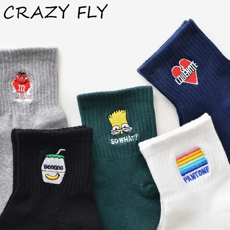 CRAZY FLY 2020 Весенние новые модные радужные носки с английской вышивкой Harajuku женские