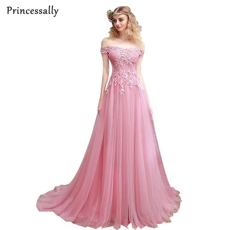 2017 Princessally Новый нежно розового цвета с кружевом и вышивкой вечернее платье