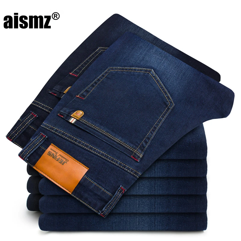 Aismz 2019 New cotton Jeans Men High Quality Famous Brand Denim trousers soft mens pants men's fashion Large Big size 42 44 46 | Мужская