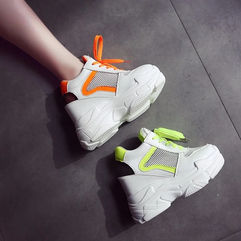 

DAGNINO Platform Casual Shoes Women's Flats Mesh Breathable Wedge Heels Shoes 11cm Summer Sneakers Zapatillas Deportivas Mujer