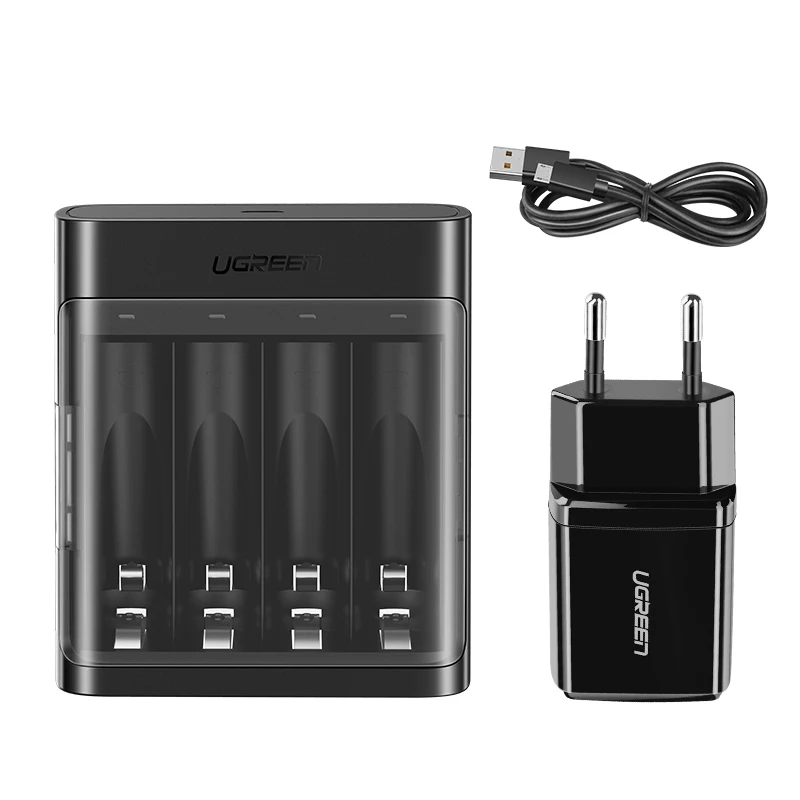 With EU USB Charger Ugreen зарядное устройство Smart AAA AA зарядное устройство для никель-металл-гидридных аккумуляторов 5 в микро USB кабель для зарядки зарядное устройство - Цвет: With EU USB Charger