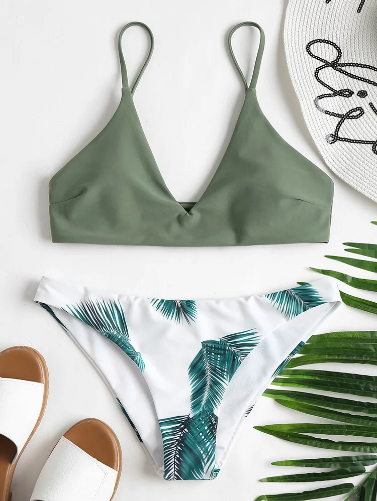 2019 Сексуальная листьев трусики Для женщин женский купальник высокая нога летний